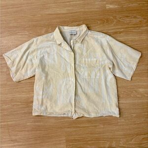 Sabo Skirt Linen Blend Button Front Top Cream Abstract Print S